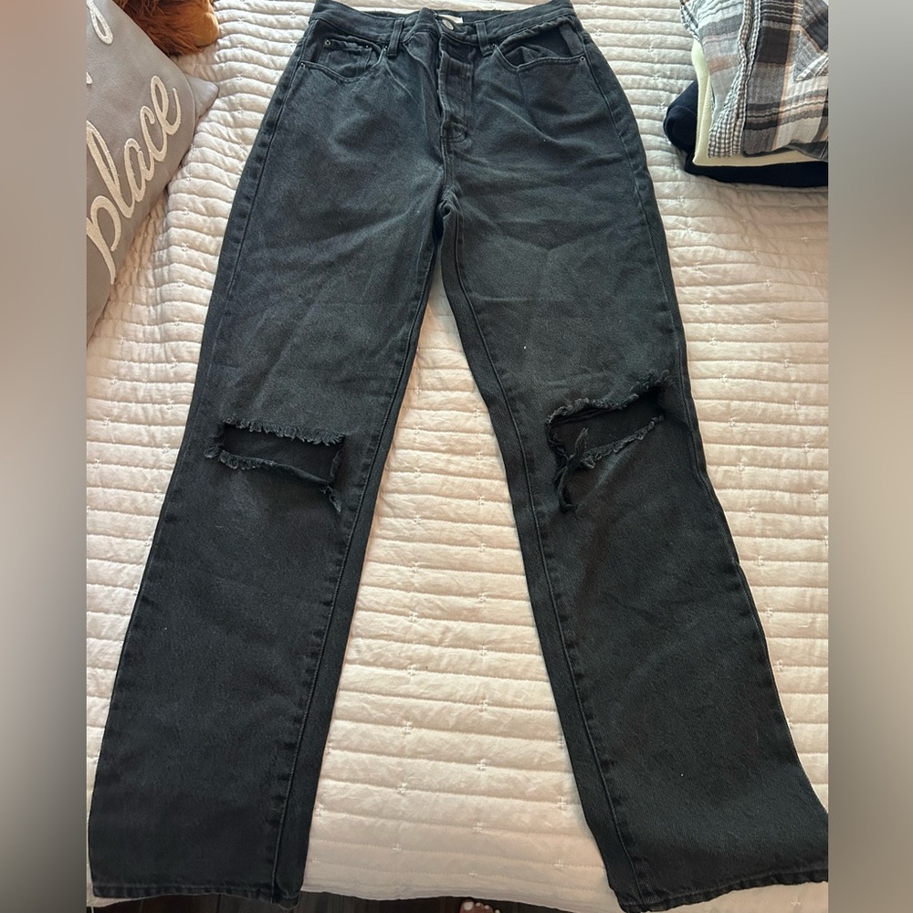 PacSun Black Straight Leg Dad Jeans with Distressed Knees